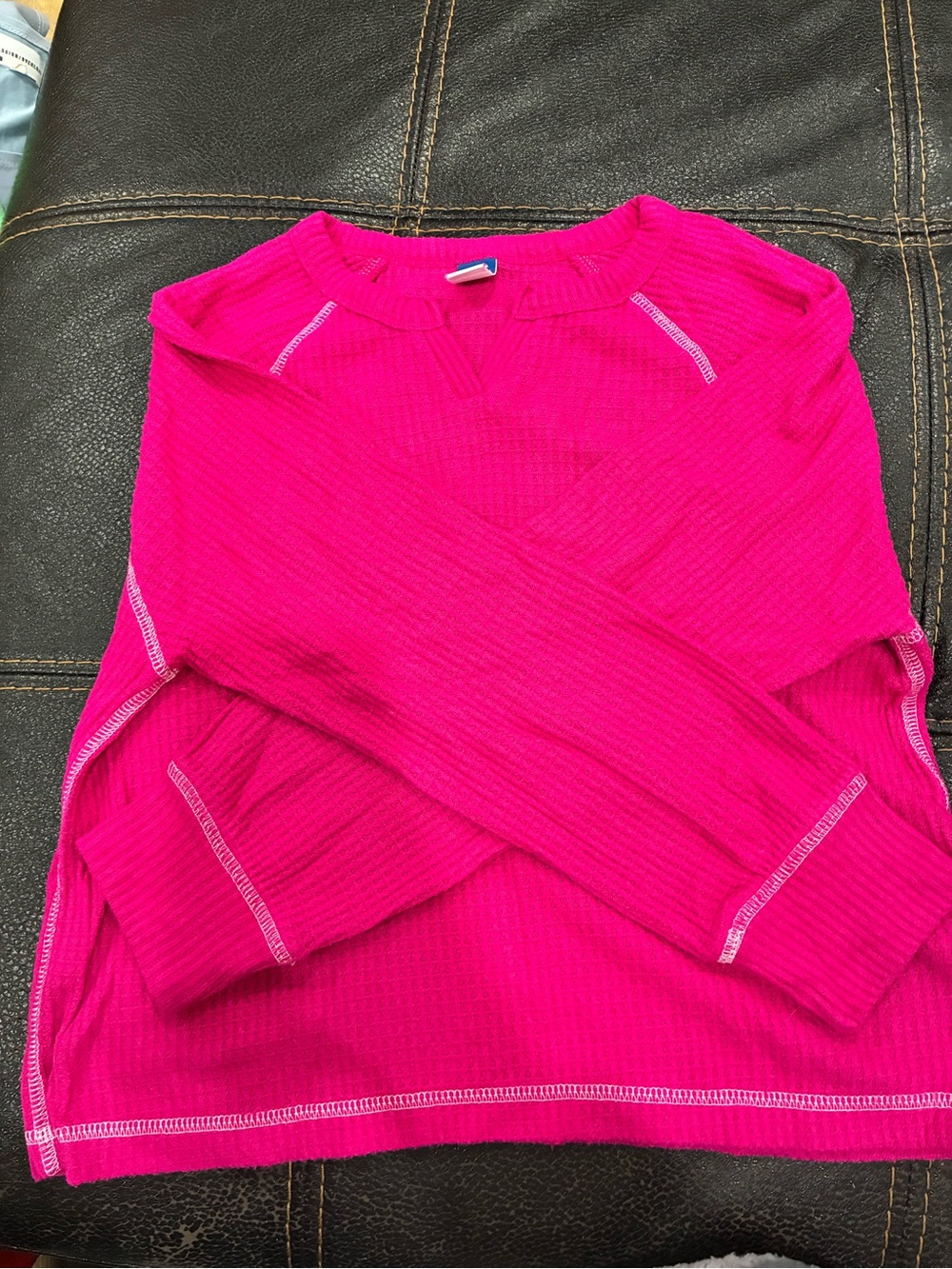 Old Navy Bright Pink Crewneck Thermal Sweater
